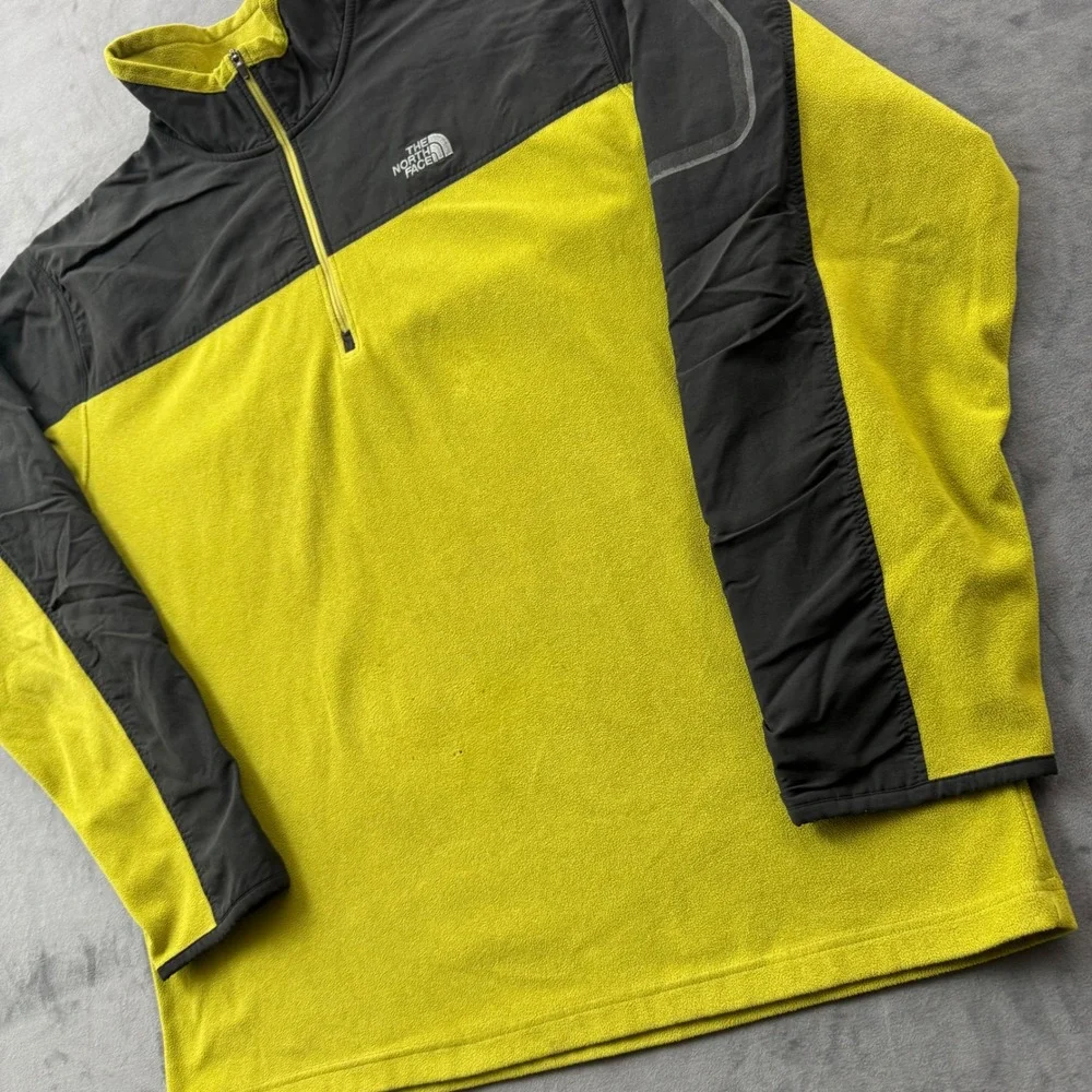 The North Face Mens TKA 100 1/4 Zip Fleece Pullover XL Lime Green Black Hiking